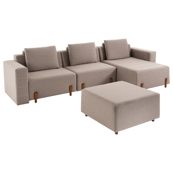 Sofá Decorativo Pierre 4 Módulos Linho Bege/noce G66 - Gran B