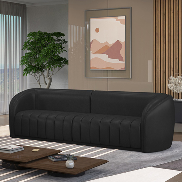 Sofá Decorativo Sala De Estar 252cm Adam 3 Lugares Pu Preto G