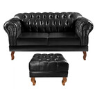 Sofá Dom Pedro Chesterfield 2 Lugares E Puff Captonê Couríssi