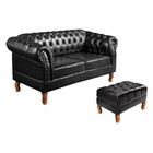 Sofá Dom Pedro Chesterfield 2 Lugares E Puff Captonê Couríssi