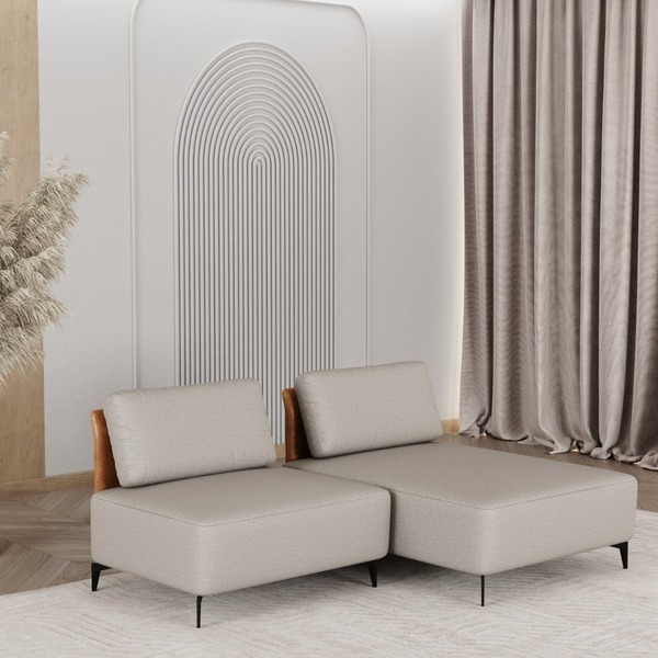 Sofá Dream Box Com Chaise Moderno Modular 1,60m Bege Com Cour