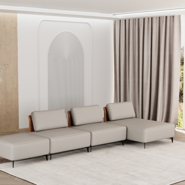 Sofá Dream Box Com Chaise Moderno Modular 4,0m Bege Com Couri