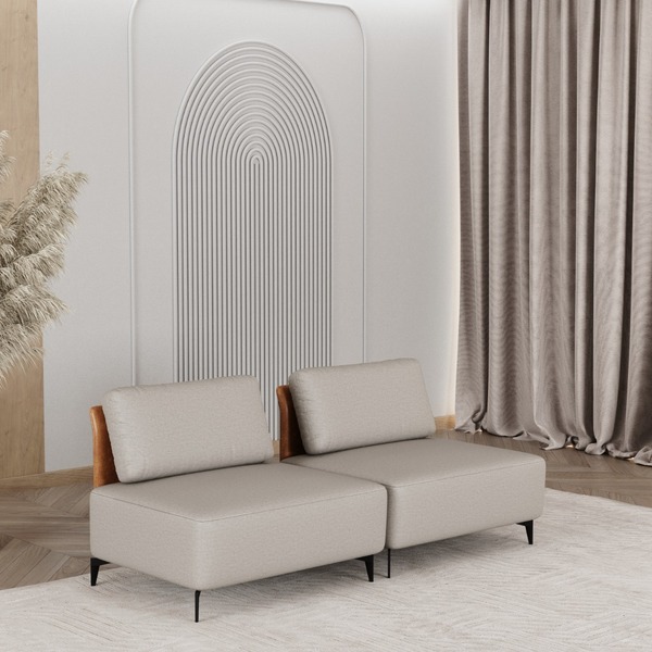 Sofá Dream Box Moderno Modular 2,0m Bege Com Courino Terracot