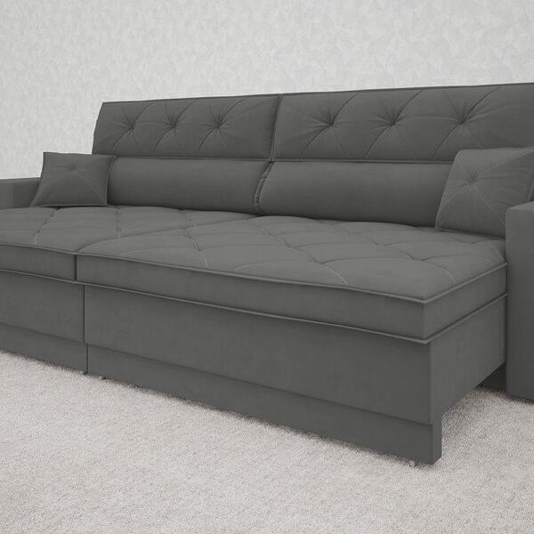 Sofá Duke 2,10m Retrátil E Reclinável Velosuede Grafite - Net