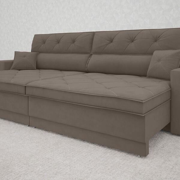 Sofá Duke 2,90m Retrátil E Reclinável Velosuede Bege - Netsof