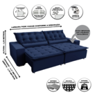 Sofá Elegance Retratil E Reclinavel 2,52 Mts Suede Azul Carol