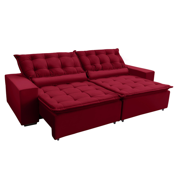 Sofá Elegance Retratil E Reclinavel 2,92 Mts Suede Vermelho C