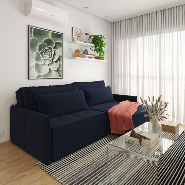 Sofá Em Linho 200cm Boss Azul Marinho