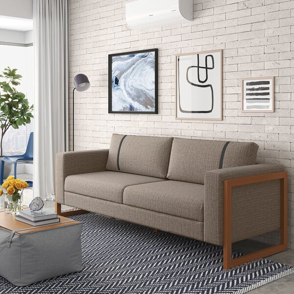 Sofá Em Linho 230cm Lin Cinza/marrom