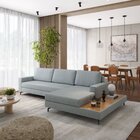 Sofá Em Linho 292cm Chaise Direito E Deck Loft Cinza