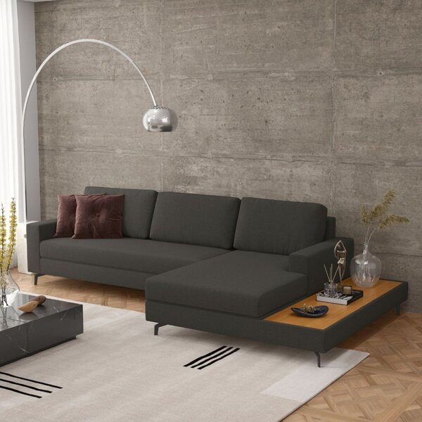 Sofá Em Linho 292cm Chaise Direito E Deck Loft Grafite