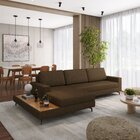 Sofá Em Linho 322cm Chaise Esquerdo E Deck Loft Marrom/preto