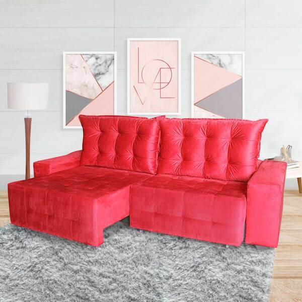 Sofá Euro Retrátil E Reclinável 200cm Veludo Light Vermelho –