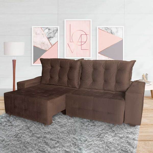 Sofá Euro Retrátil E Reclinável 210cm Veludo Light Café– Ws E