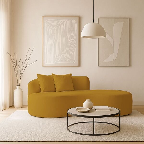 Sofá Feijão De Canto Curvado Elegante 2 Lugares Bouclé Bouclé