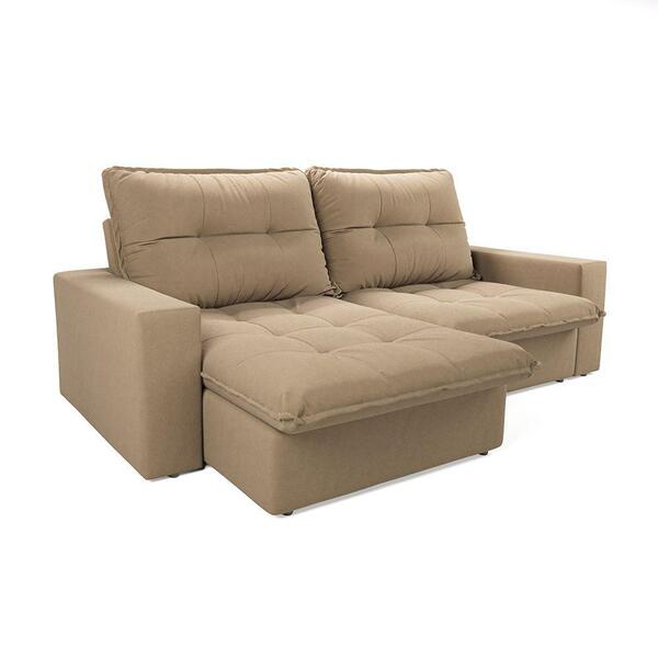 Sofá Firenze Retrátil 3 Lugares Suede Bege 210cm Bege