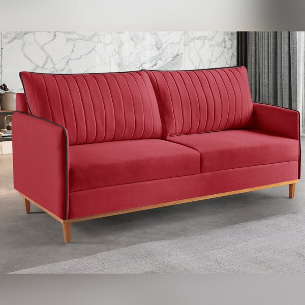 Sofá Fixo 2 Lugares Living Persa Veludo Vermelho