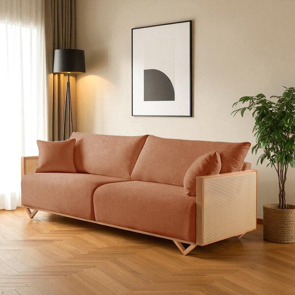 Sofá Fixo 3 Lugares Luxo 210cm Arthur Terracota