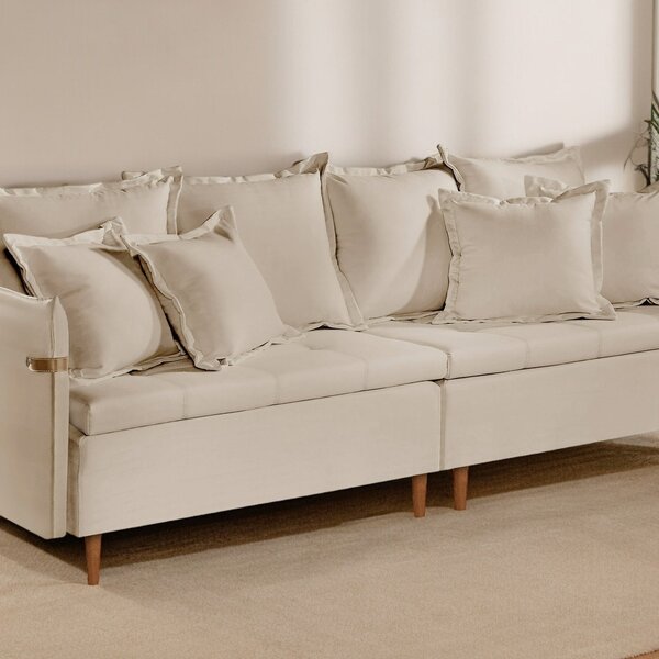 Sofá Fixo Atlas 3 Lugares Luxo 2,20 M Bege Claro