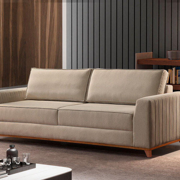 Sofa Fixo Capri 2,20cm Pés Madeira Almofadas Soltas