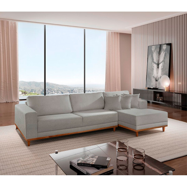 Sofá Fixo Com Chaise 2,5m Cronos Linho Com Molas Lado Direito