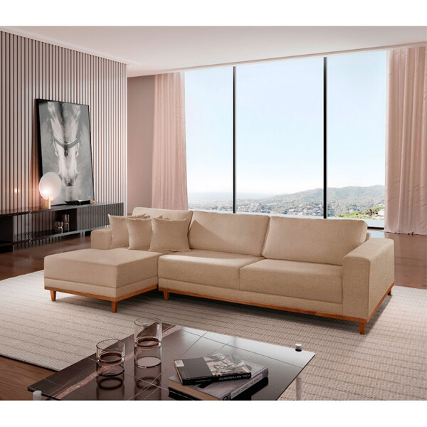 Sofá Fixo Com Chaise 2,5m Cronos Linho Com Molas Lado Esquerd