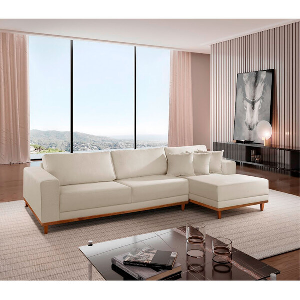 Sofá Fixo Com Chaise 2,5m Cronos Linho Com Molas Lado Esquerd