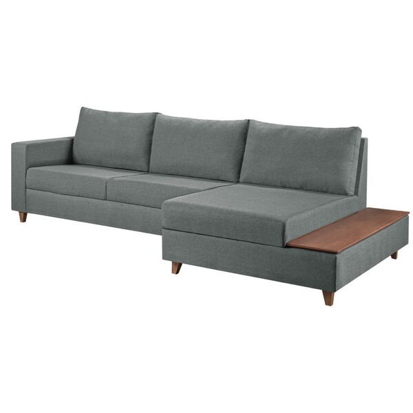 Sofá Fixo Com Chaise Milão Cinza 2,88cm Pés Madeira