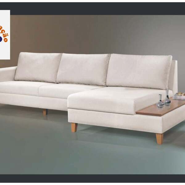 Sofá Fixo Com Chaise Milão Palha 2,88cm Pés Madeira