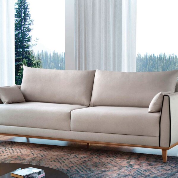 Sofá Fixo Fenix 2,20cm Pés Madeira Almofadas Soltas