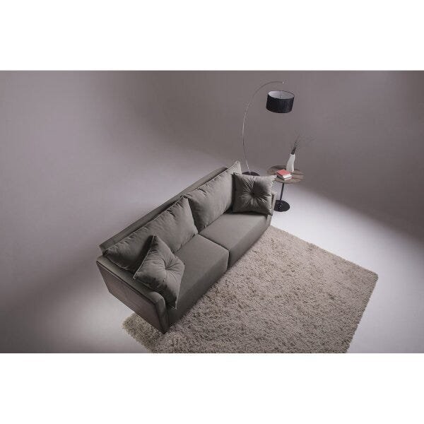 Sofá Fixo Gales 2,10m Tecido Veludo Pés Imbuia Cinza/marrom