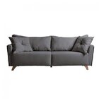 Sofá Fixo Gales 2,10m Tecido Veludo Pés Natural Cinza/marrom