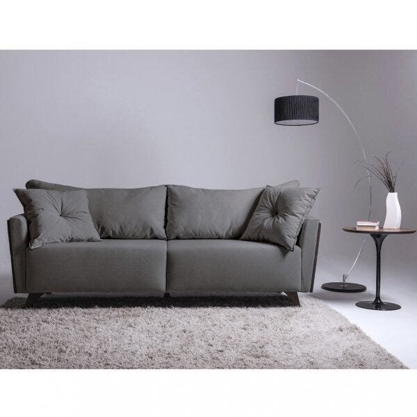 Sofá Fixo Gales 2,30m Tecido Veludo Pés Imbuia Cinza/marrom