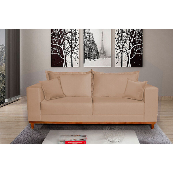 Sofá Fixo Living  3 Lugares Pequim 2.00m Veludo Bege