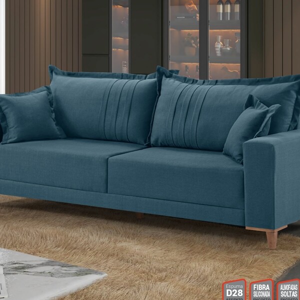 Sofá Fixo Living M45 2,20cm Pés Madeira Molas Pocket E Bonnel