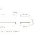 Sofá Fixo New 2,70m Pés Em Madeira Almofadas Soltas