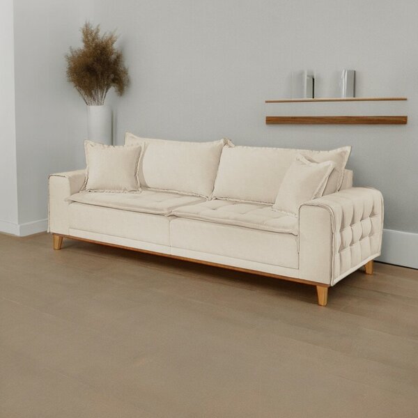 Sofá Fixo Orfeu Até 3 Lugares Luxo 2,20m Bege Claro