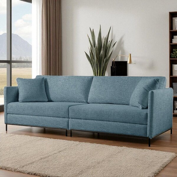 Sofá Fixo Ravi 3 Lugares Luxo 2,10m Castellar Móbile Linho Az