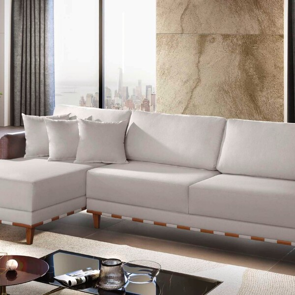 Sofá Fixo Vega 2,80cm Chaise Lateral Couro