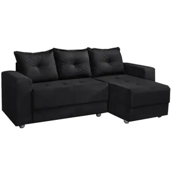 Sofá Florença 3 Lugares Com Chaise Tecido Suede 200cm Cor Pre