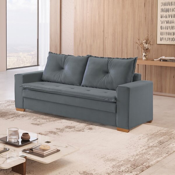 Sofá Florianóplis 3 Lugares 210 Cm Veludo Cinza