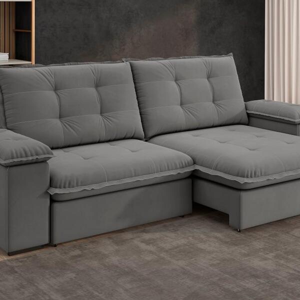 Sofá Fofão Premium 2,30m Retrátil/reclinável Suede Cinza - Xf