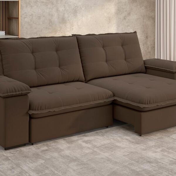 Sofá Fofão Premium 2,30m Retrátil/reclinável Suede Marrom - X