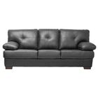 Sofá Fresno 3 Lugares Pés Madeira Couro Preto - Mempra