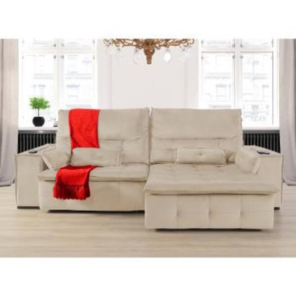 Sofá Fusion 2.60m Elétrico Com Usb E Vibro Massagem - Bege