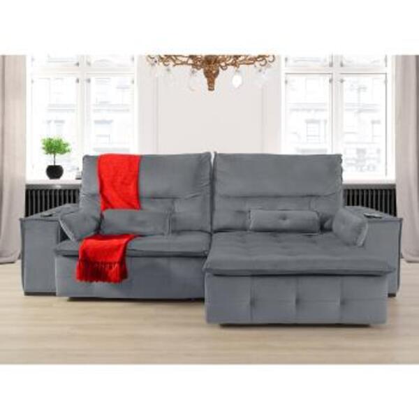 Sofá Fusion 2.80m Elétrico Com Usb E Vibro Massagem - Chumbo