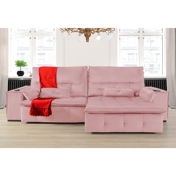 Sofá Fusion 3.00m Elétrico Com Usb E Vibro Massagem - Rosê