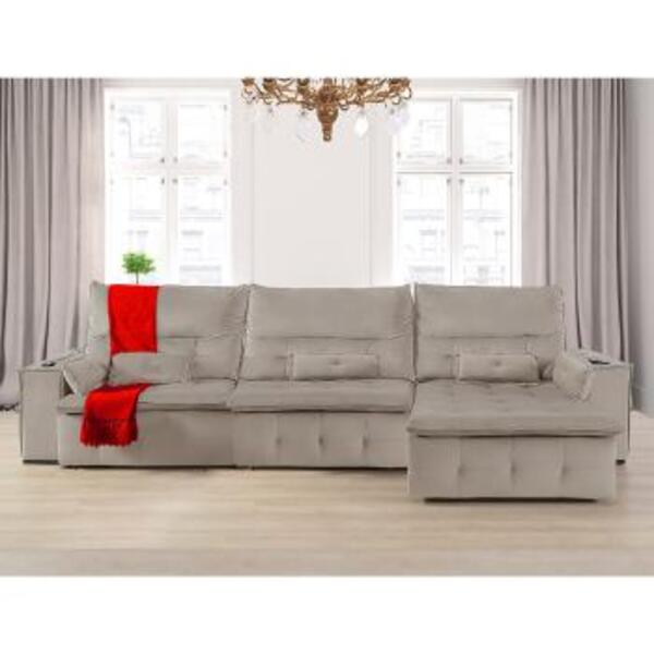 Sofá Fusion 3.30m Elétrico Com Usb E Vibro Massagem - Avelã