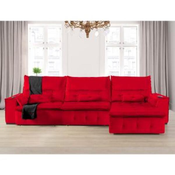 Sofá Fusion 3.30m Elétrico Com Usb E Vibro Massagem - Vermelho