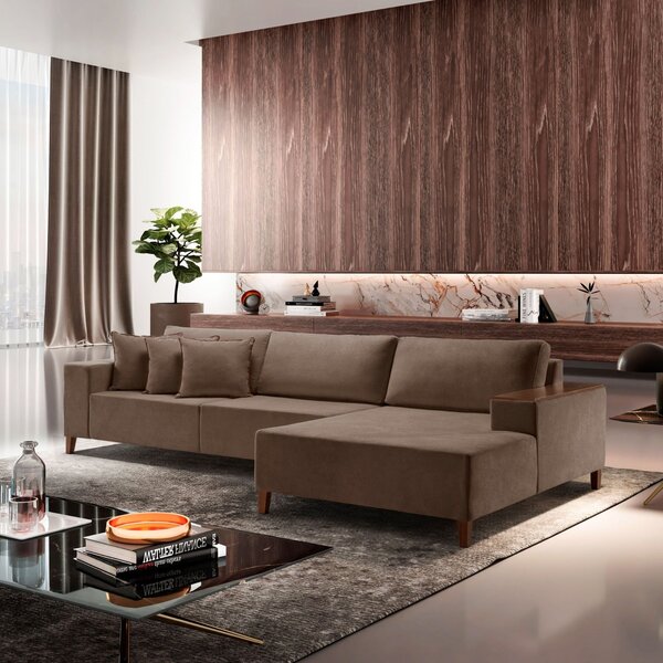 Sofá Grécia 4 Lugares Com Chaise Bouclê 2,70m Marrom